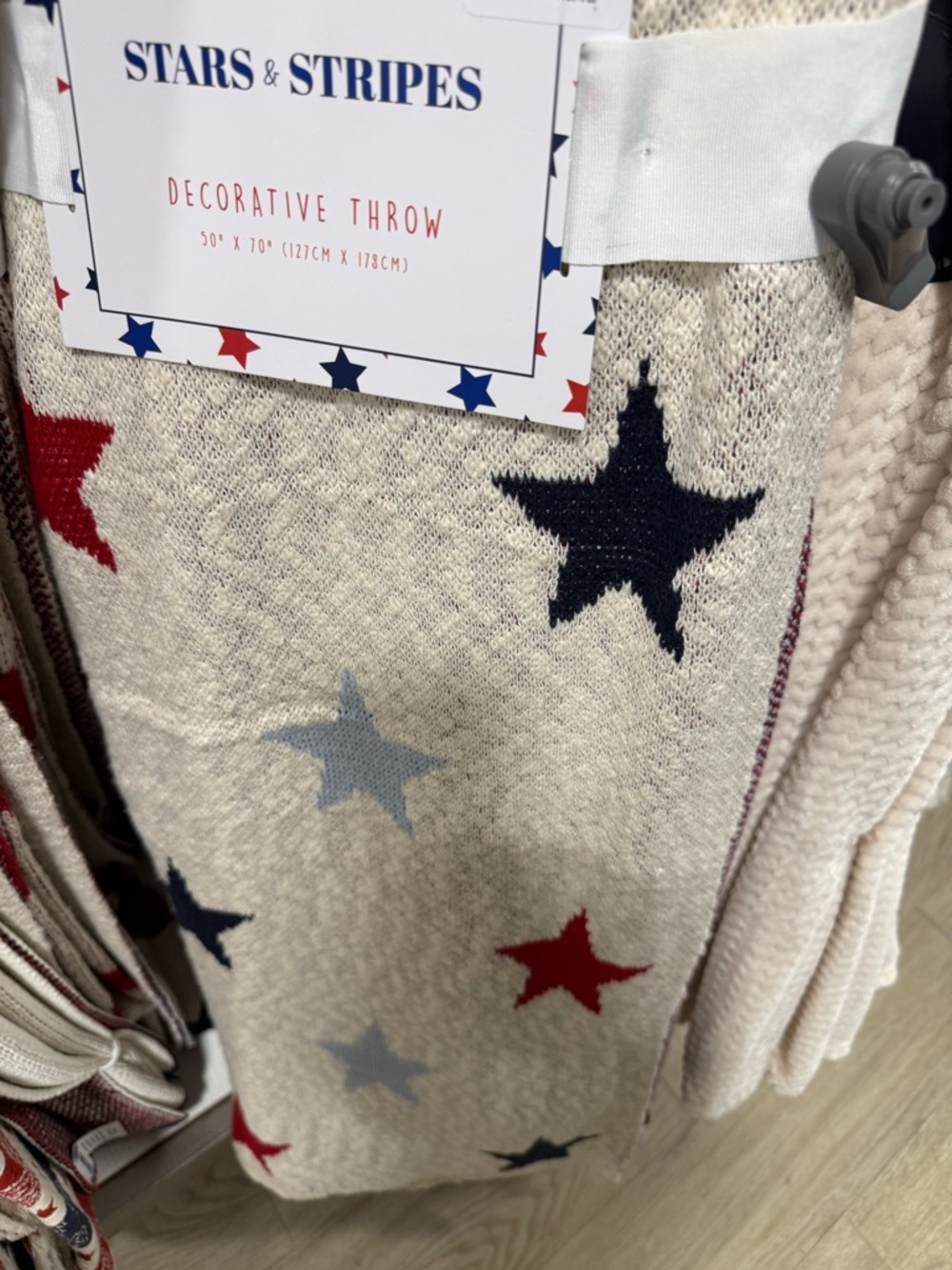 Stars & Stripes Decorative Throw - Cream with Red, Navy & Light Blue Stars